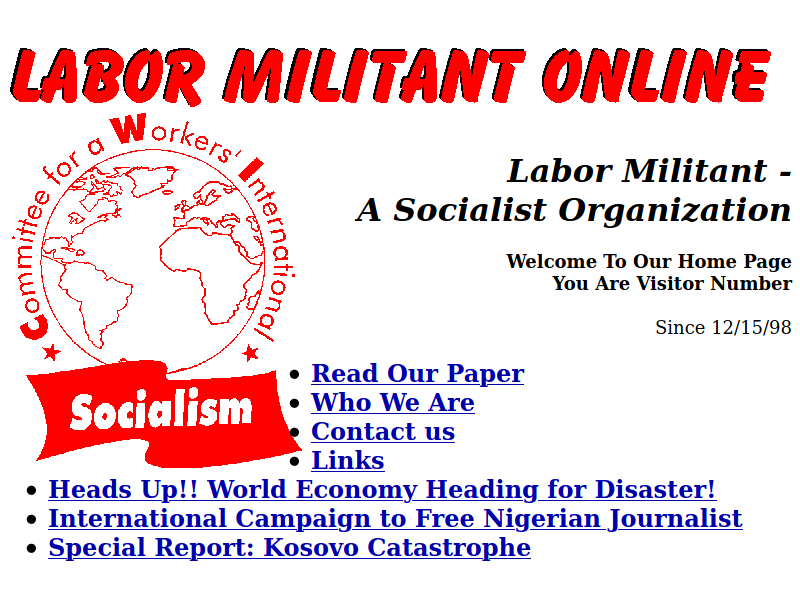 Labor Militant's webpage four years after launch